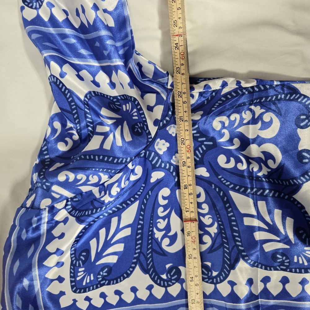 Alex & Parker Blue And White Satin Lounge Set | Women's Size Large - Picture 12 of 16